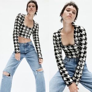 ZARA SEQUIN HOUNDSTOOTH TOP